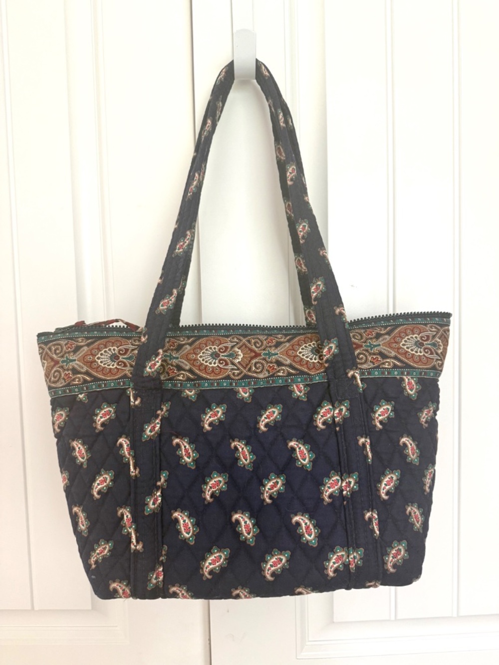 Vintage Vera Bradley Navy Paisley Quilted Zip Tote 1990s Retired